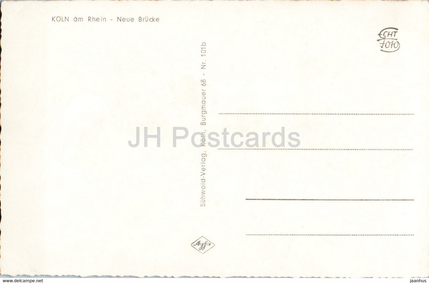 Koln am Rhein - Cologne - Neue Brucke - pont - carte postale ancienne - Allemagne - inutilisé