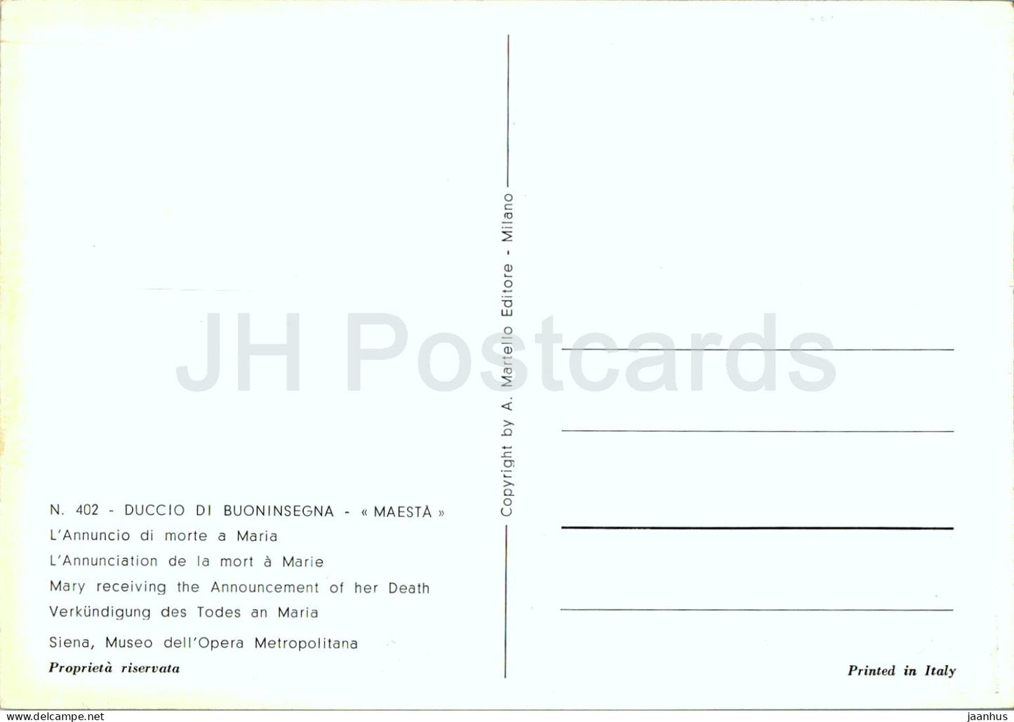 Peinture de Duccio di Buoninsegna - Marie recevant l'annonce de sa mort - Art italien - 402 - Italie - inutilisé