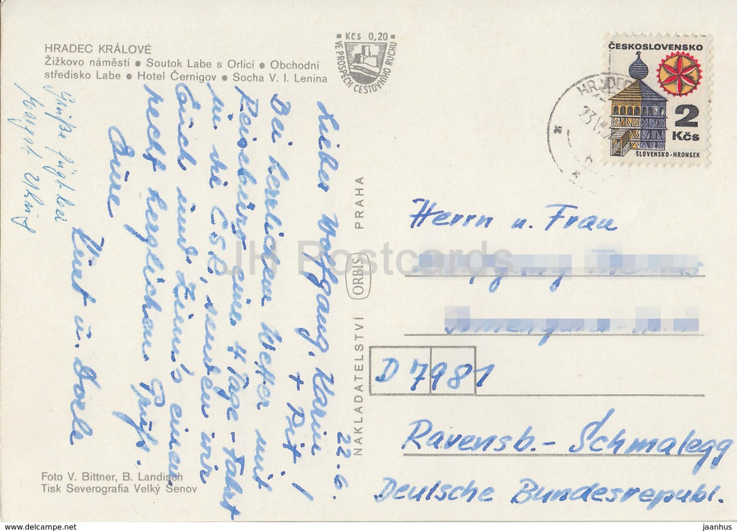 Hradec Kralove - Zizkov-Platz - Hotel Cernigov - Lenin-Denkmal - Multiview - Tschechoslowakei - Tschechische Republik - gebraucht