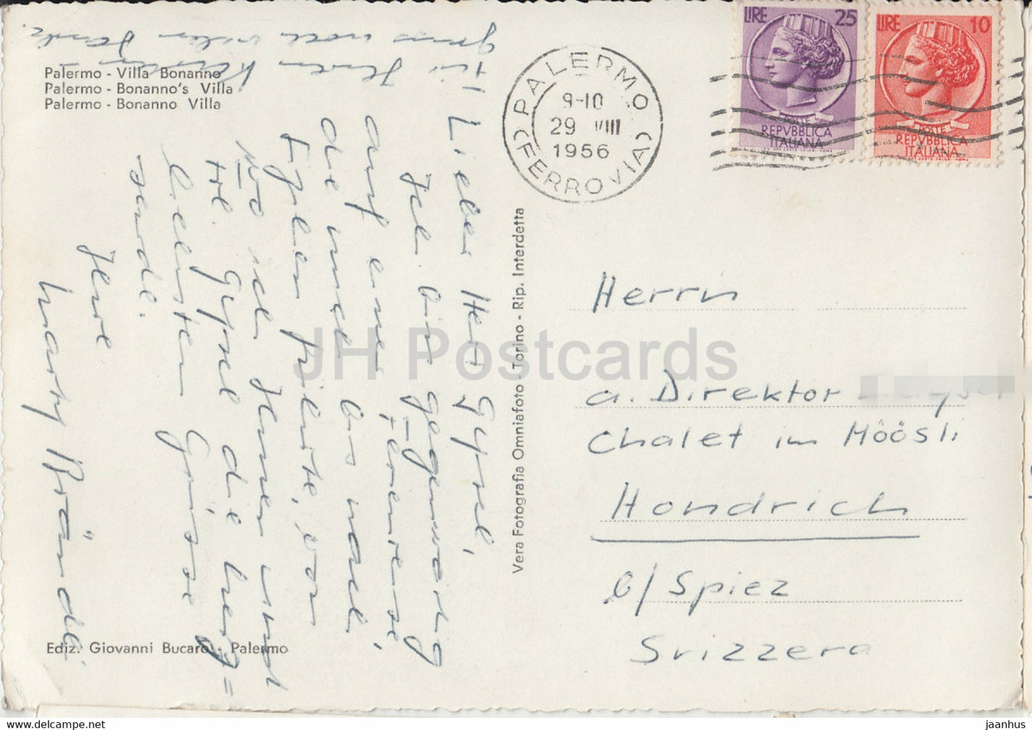 Palermo - Villa Bonanno - alte Postkarte - 1956 - Italien - gebraucht