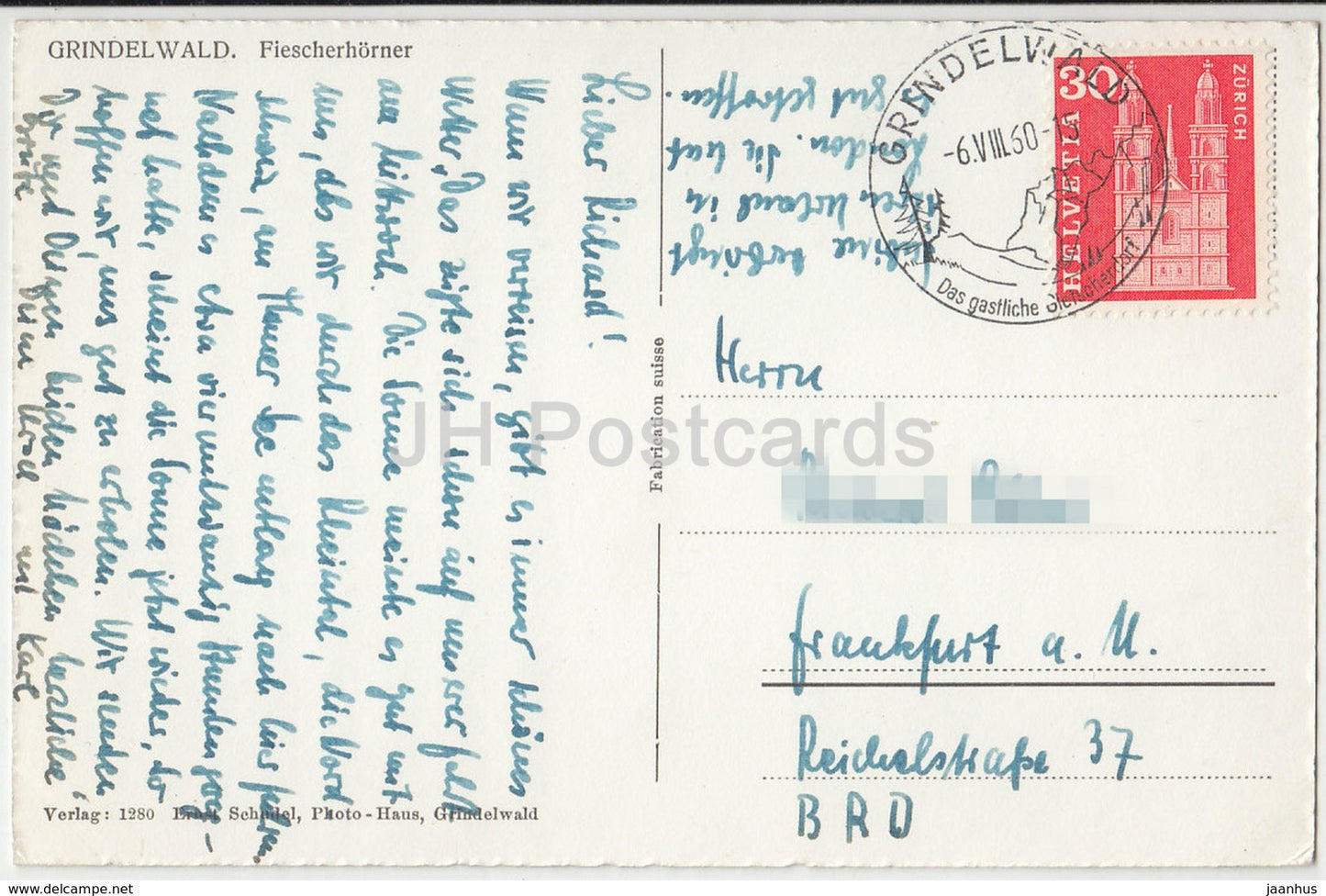 Grindelwald - Fiescherhorner - 1280 - Suisse - 1960 - utilisé
