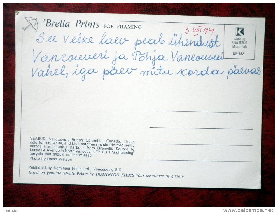 Seabus - catamaran - Vancouver - British Columbia - Canada - used - JH Postcards