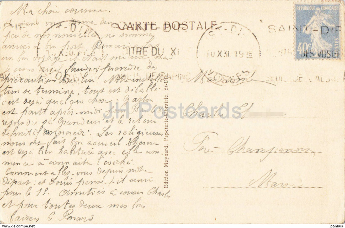 St Die - Saint Die - Vue d'Ensemble vers le Seminaire - old postcard - 1919 - France - used