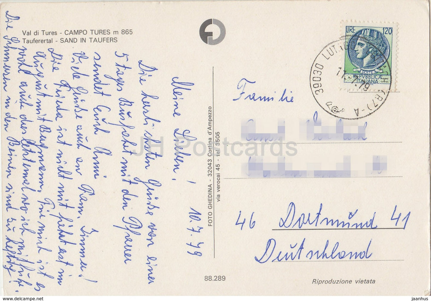 Val di Tures - Campo Tures 865 m - Tauferertal - Sand in Taufers - church - Italy - 1979 - used