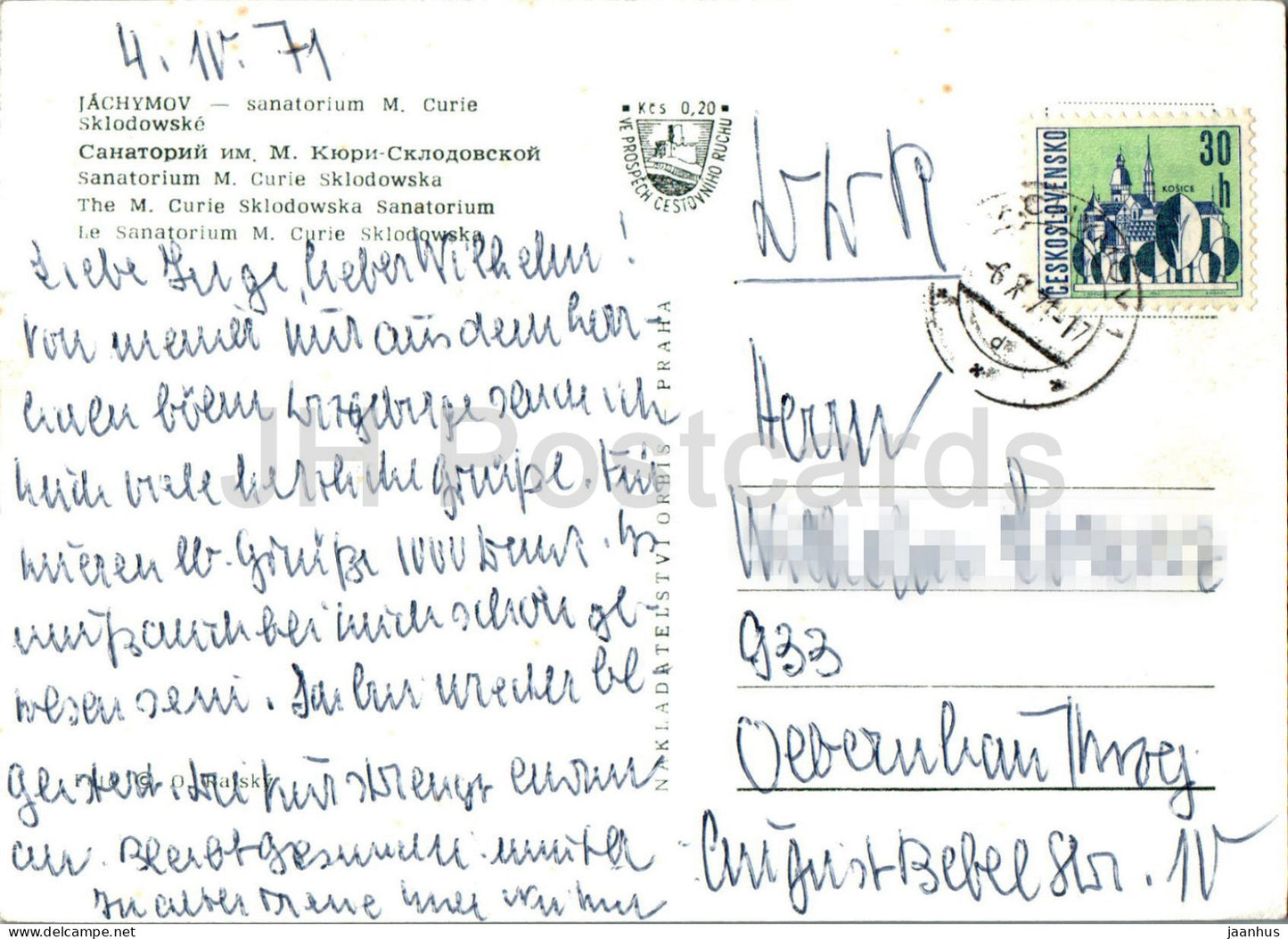 Jachymov - sanatorium M Curie Sklodowska - 1971 - Czech Repubic - Czechoslovakia - used