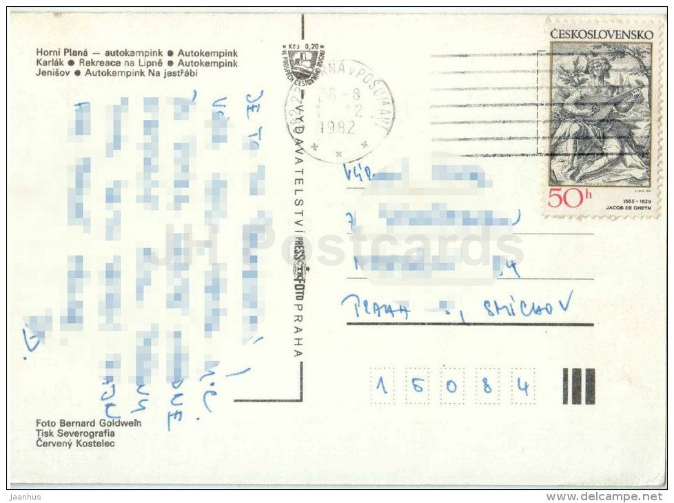 Lipna - Horni Plana camping - Karlak - Jenišov - sailing boats - Czech - Czechoslovakia - used 1982 - JH Postcards