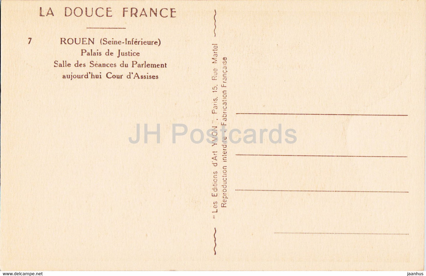 Rouen - Palais de Justice - Salle des Seances du Parlement - 7 - alte Postkarte - Frankreich - unbenutzt