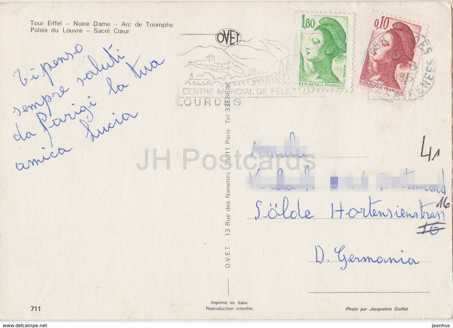 Paris - Le Sacré Coeur - Notre-Dame - L'Arc de Triomphe - La Tour Eiffel - Palais du Louvre - 711 - France - 1986 - occasion