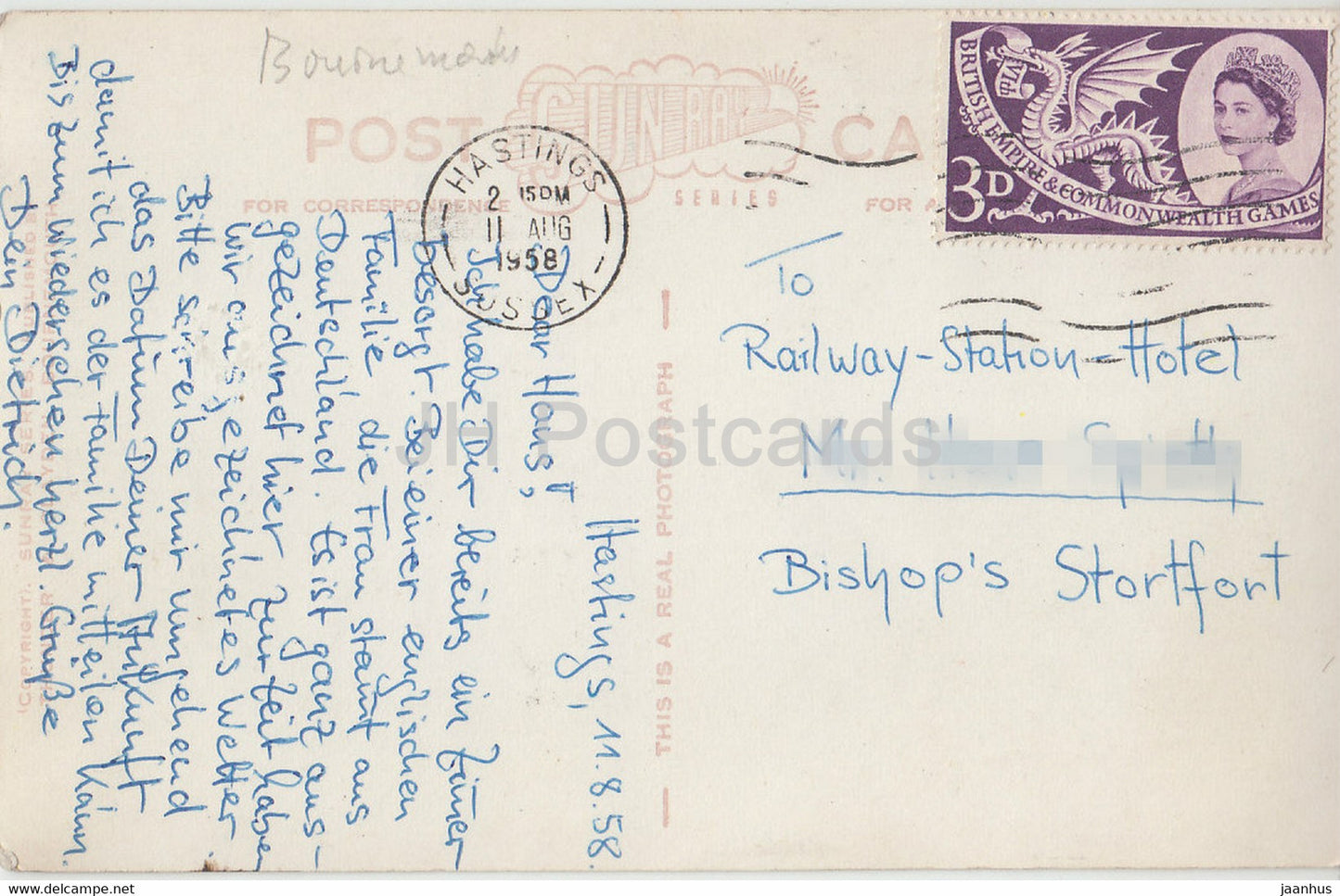 The Bay & Cliffs from Durley Chine – Bournemouth – 289 – alte Postkarte – 1958 – Vereinigtes Königreich – England – gebraucht