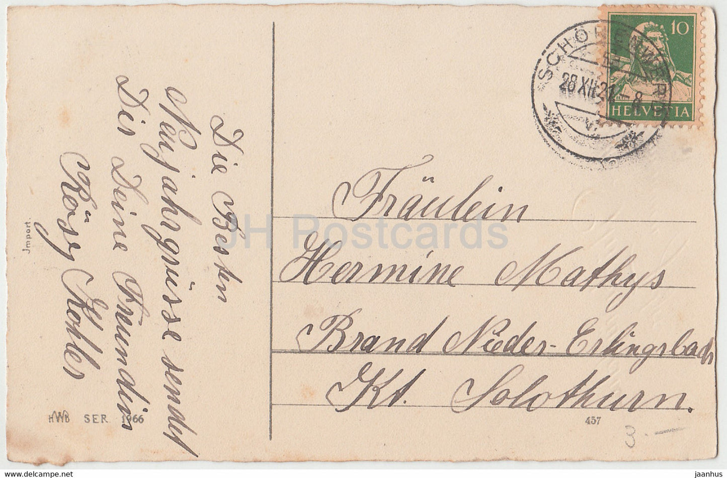 New Year Greeting Card - Beste Gluckwunsche zum Neuen Jahre - wreath - HWB SER 1966 - old postcard - 1921 Germany - used