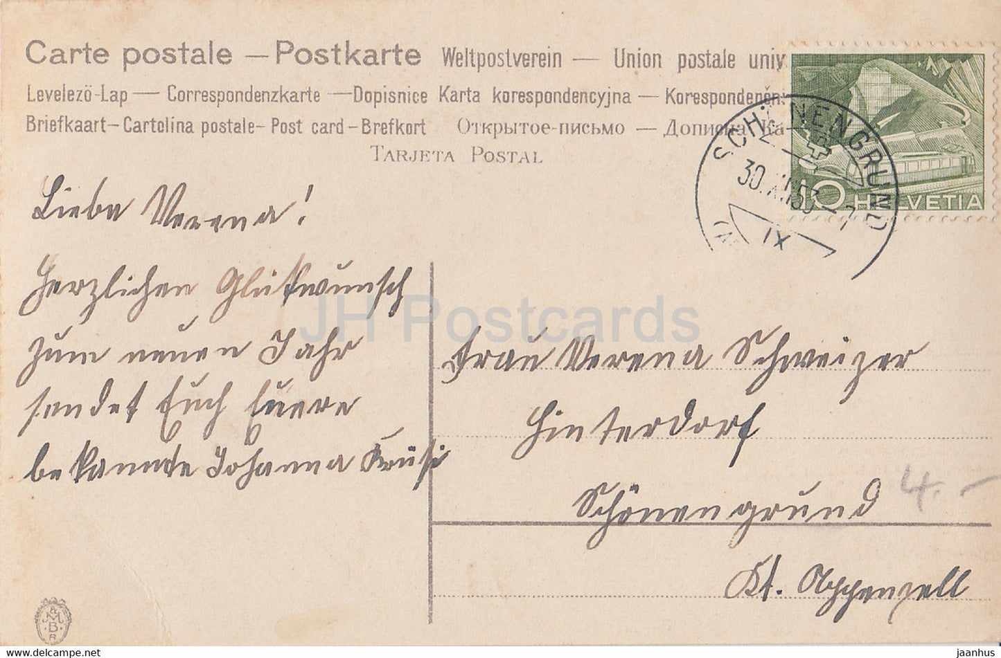 fleurs bleues dans un panier - illustration - MBR - carte postale ancienne - 1953 - occasion