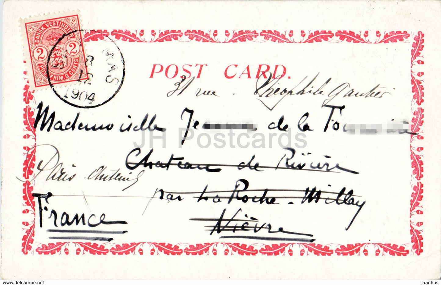 Town and Harbour St Thomas - Dansk Vestindien - old postcard - 1904 - Virgin Islands - used