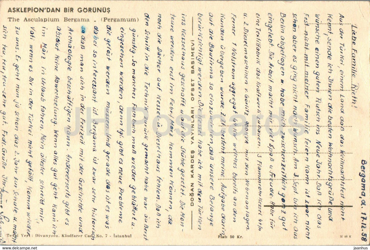 The Asculapium - Bergama - Pergamum - ancient world - old postcard - 1958 - Turkey - used