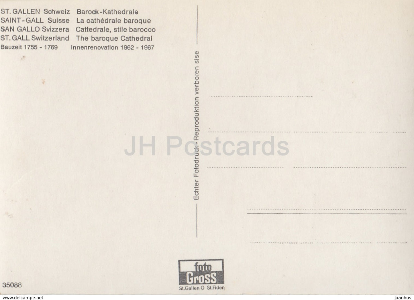 St. Gallen - Barock-Kathedrale - cathedral - 35088 - Switzerland - old postcard - unused