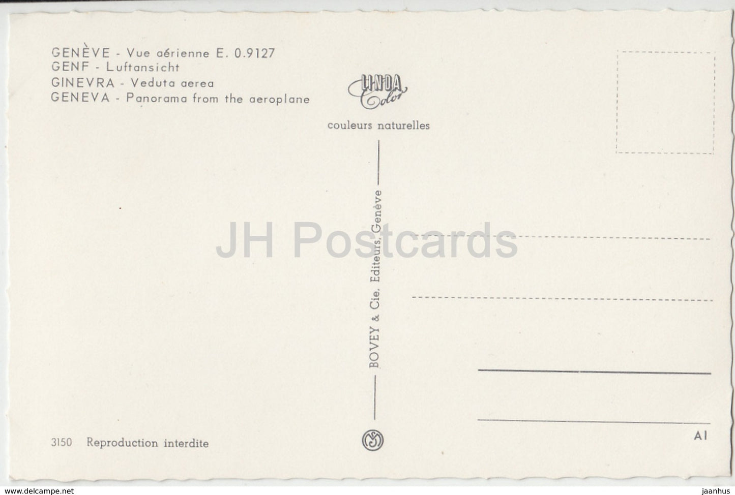 Genf - Geneve - vue aerienne - Panorama aus dem Flugzeug - 3150 - Schweiz - alte Postkarte - unbenutzt