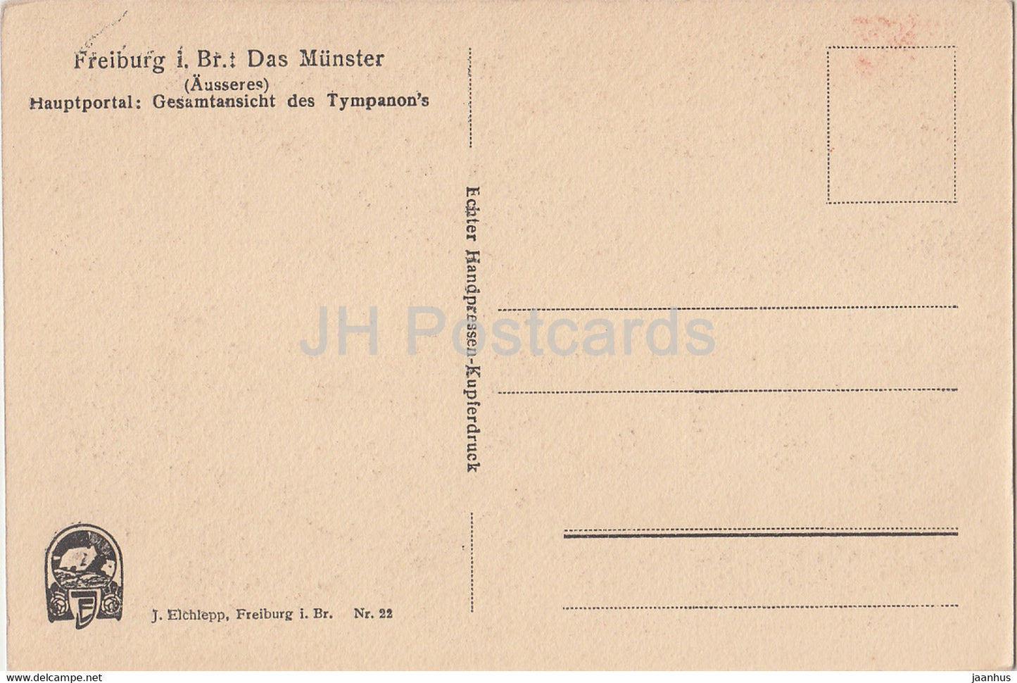 Freiburg i Br - Münster - Hauptportal - Gesamtansicht des Tympanon's - 22 - Dom - alte Postkarte - Deutschland - unbenutzt