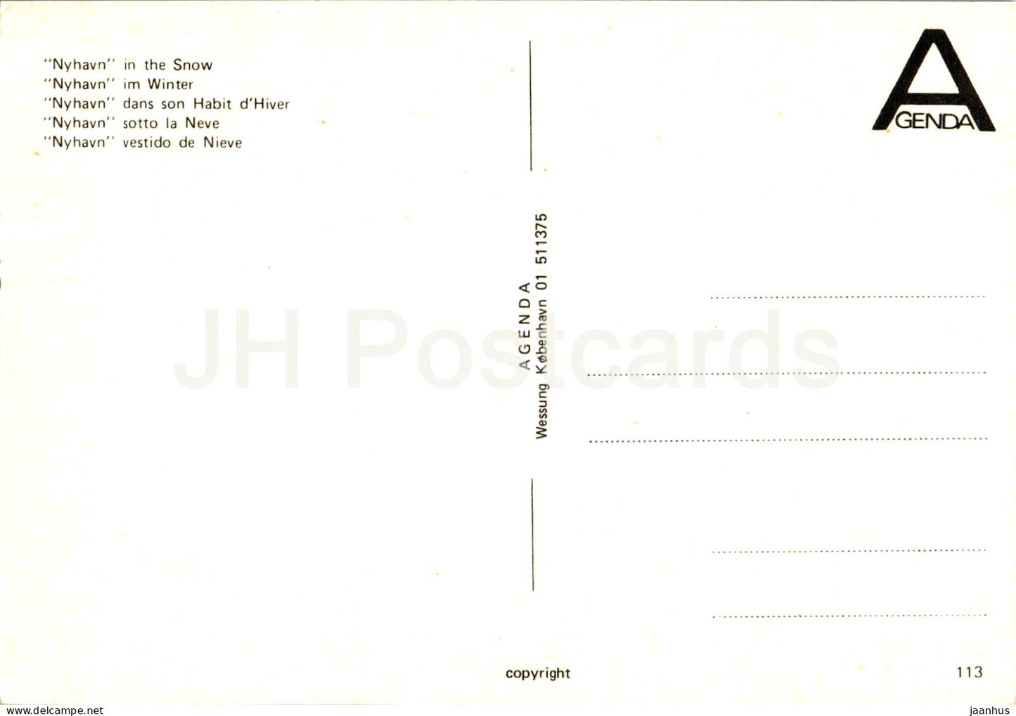 Copenhagen - Kobenhavn - Nyhavn in the Snow - sailing ship - 113 - Denmark - unused