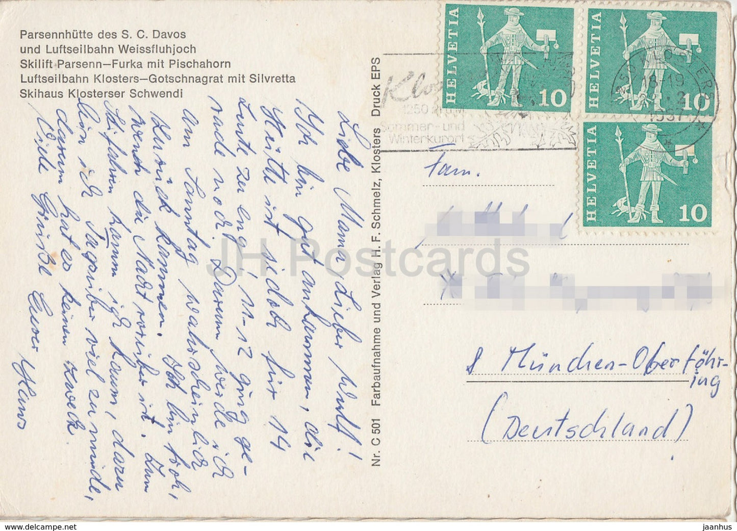 Klosters Parsenn - Skilift - Silvretta - Berghaus Gotschnagrat - ski resort - cable car - 1967 - Switzerland - used