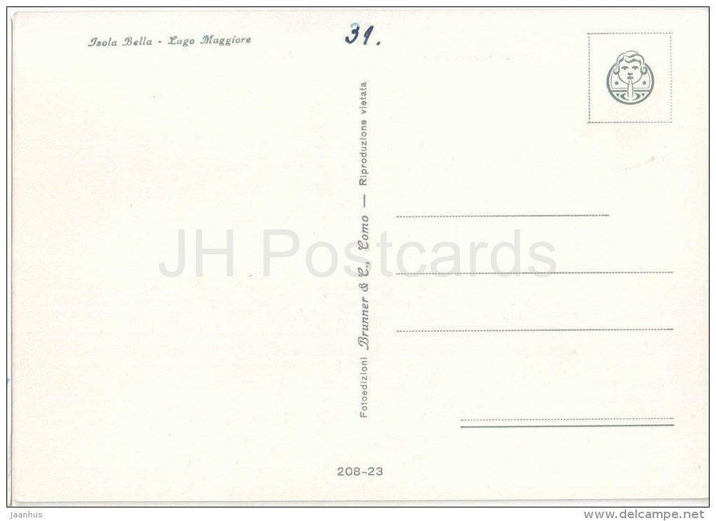 Isola Bella - boat - Lago Maggiore - Piemonte - 208-23 - Italia - Italy - unused - JH Postcards