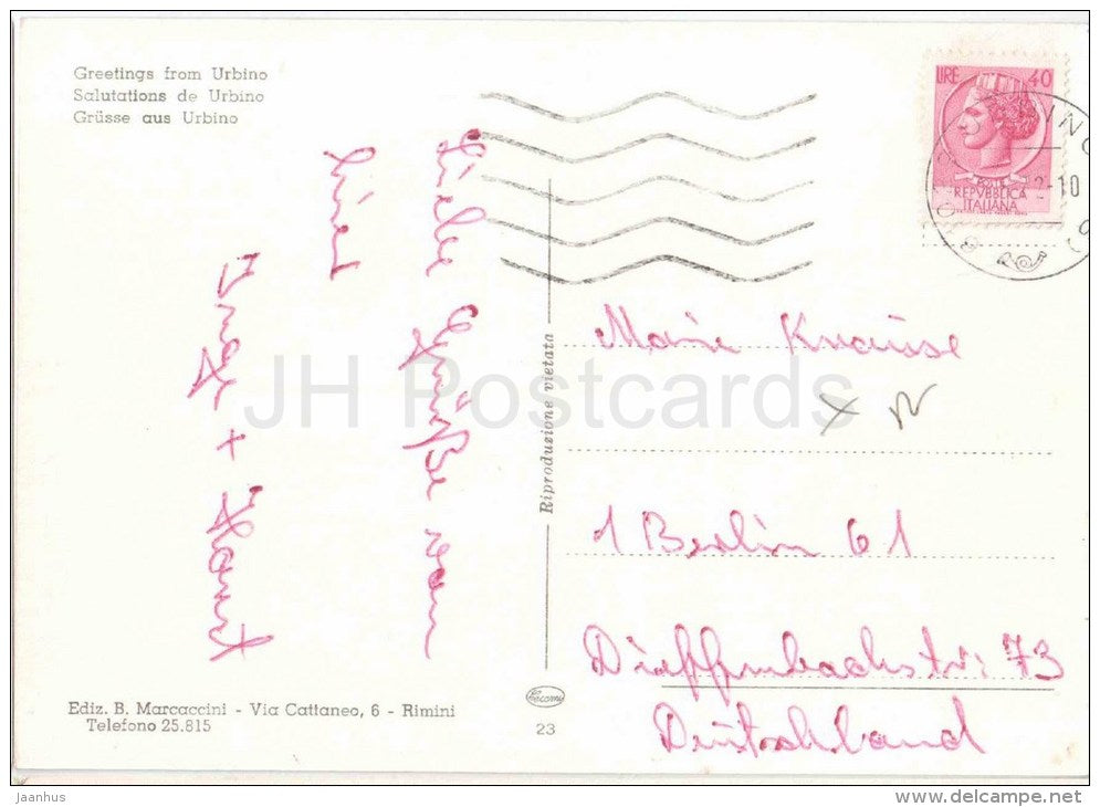 Saluti da Urbino - Urbino - Marche - 23 - Italia - Italy - sent from Italy Urbino to Germany - JH Postcards