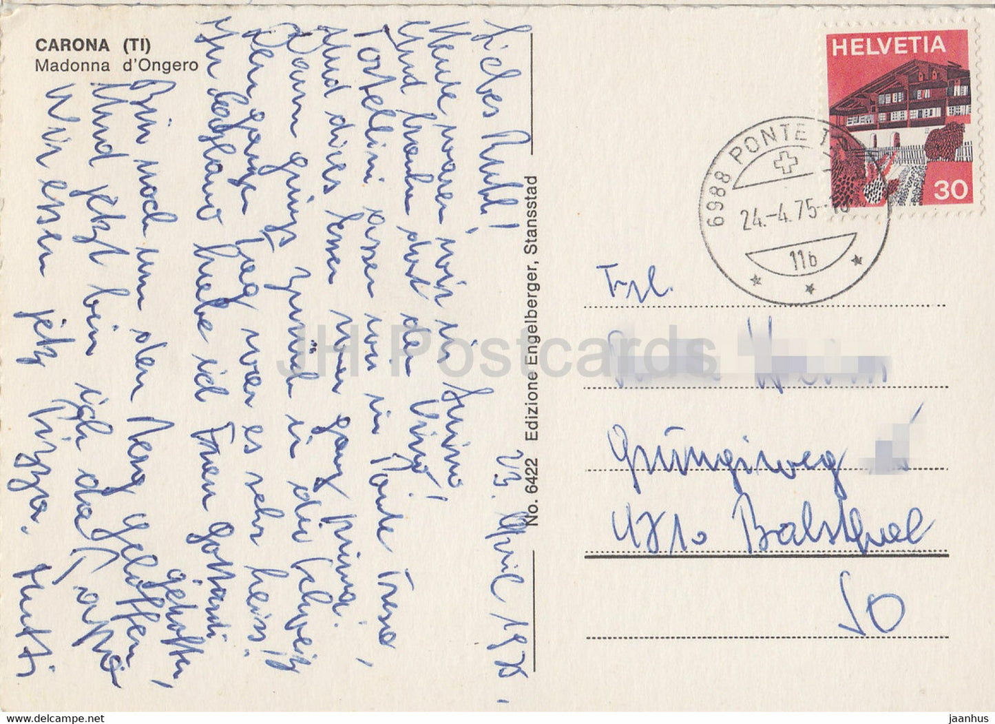 Carona TI - Madonna d'Ongero - 6422 - 1975 - Switzerland - used