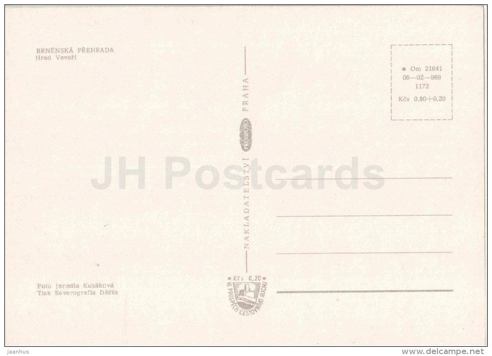 Veveri castle - Brnenska Prehrada - Brno reservoir - Czechoslovakia - Czech - unused - JH Postcards