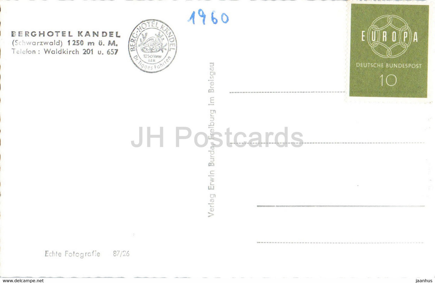 Berghotel Kandel - hotel - old postcard - Germany - unused