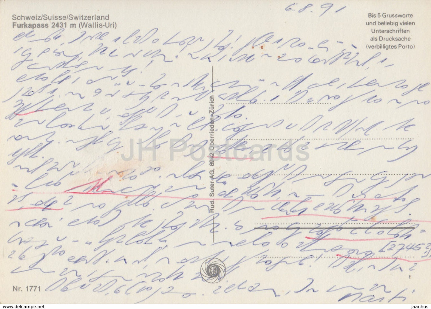 Furkapass 2431 m - Oberwald - Passhohe - Tiefenbach - Galenstock - train multiview - 1771 - 1991 - Switzerland - unused