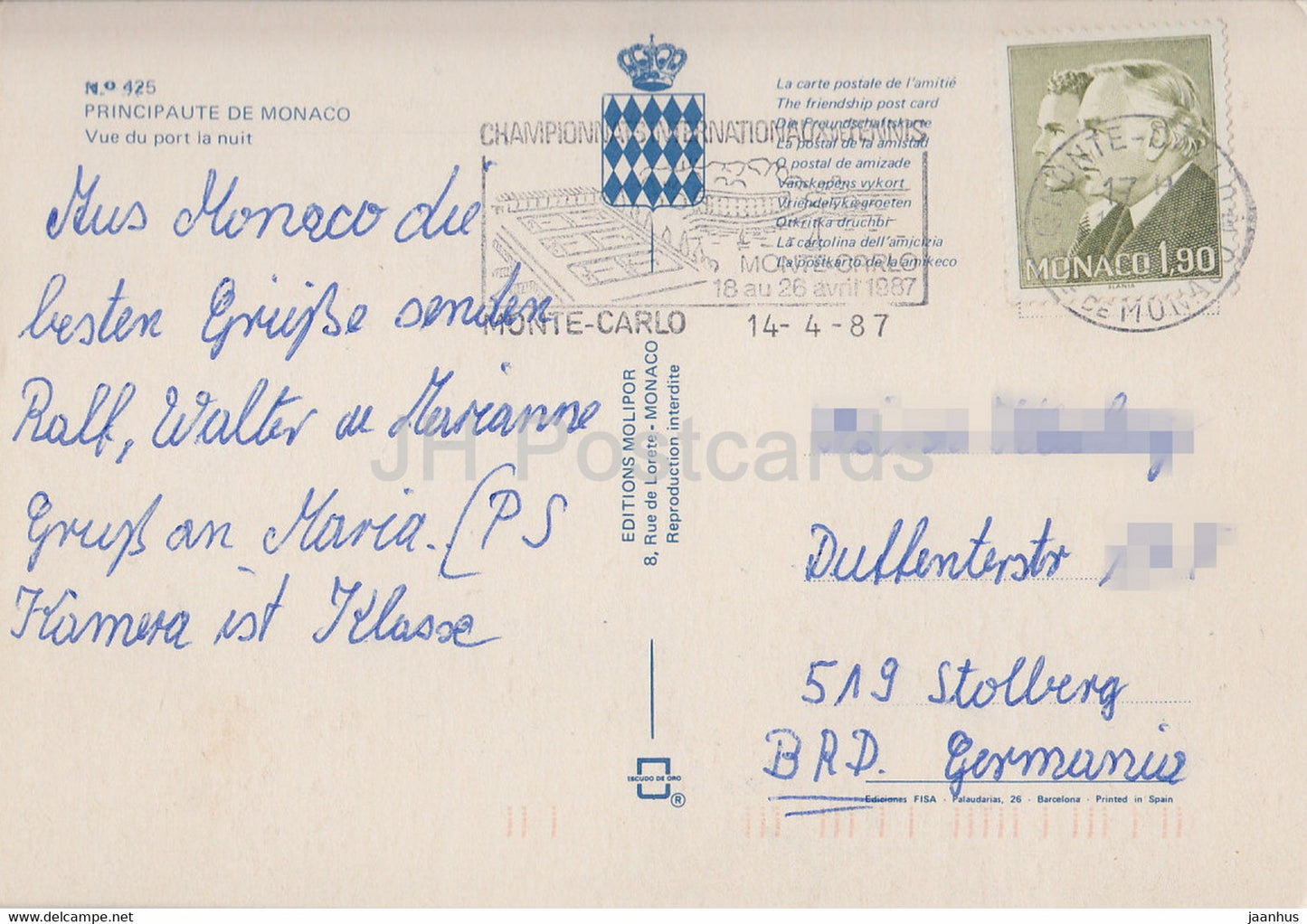 Principauté de Monaco - Vue du Portl à Nuit - 1987 - Monaco - occasion