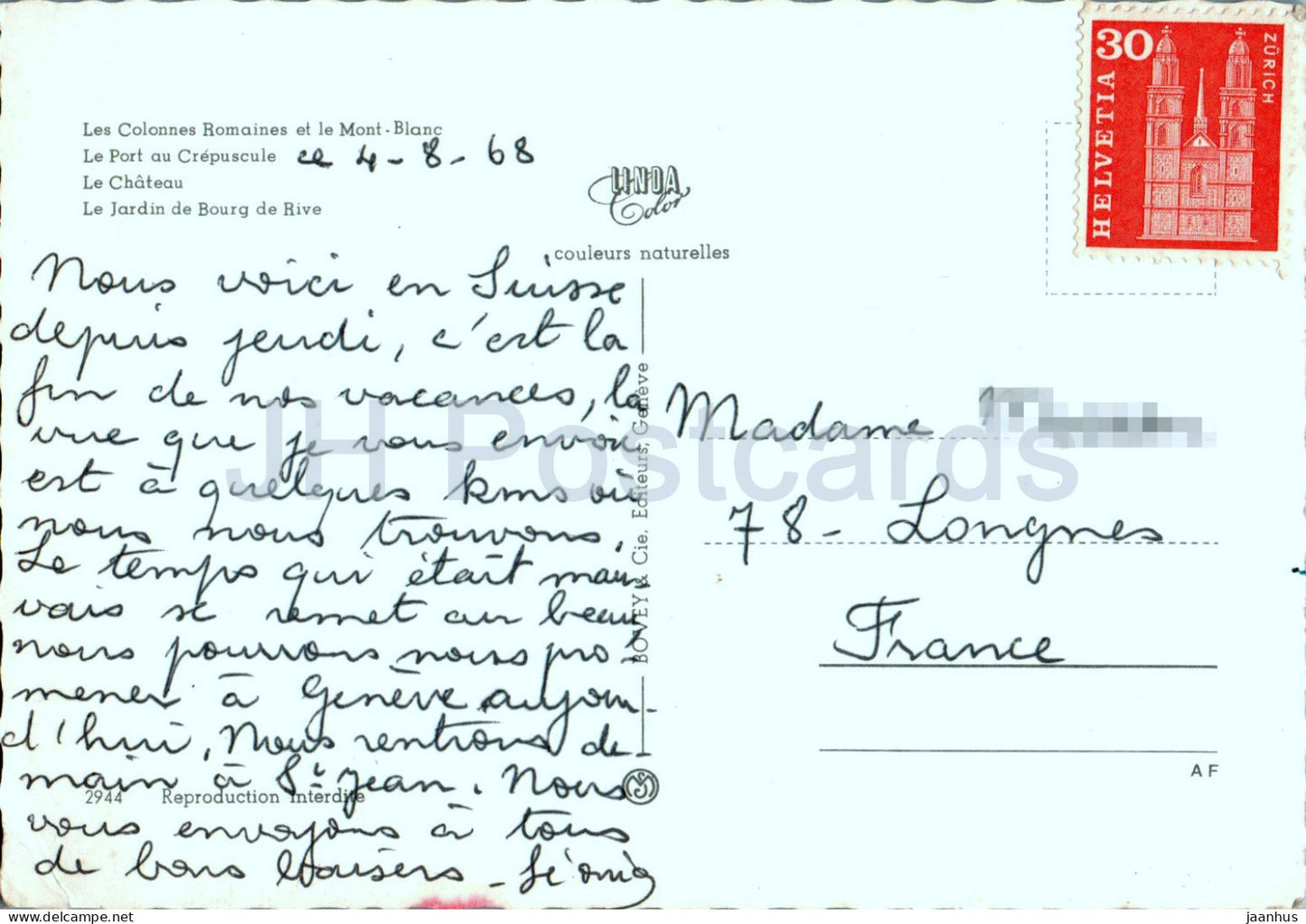Souvenir de Nyon - Les Colonnes Romaines et le Mont Blanc - Le Chateau - multiview - 2944 - 1968 - Suisse - occasion