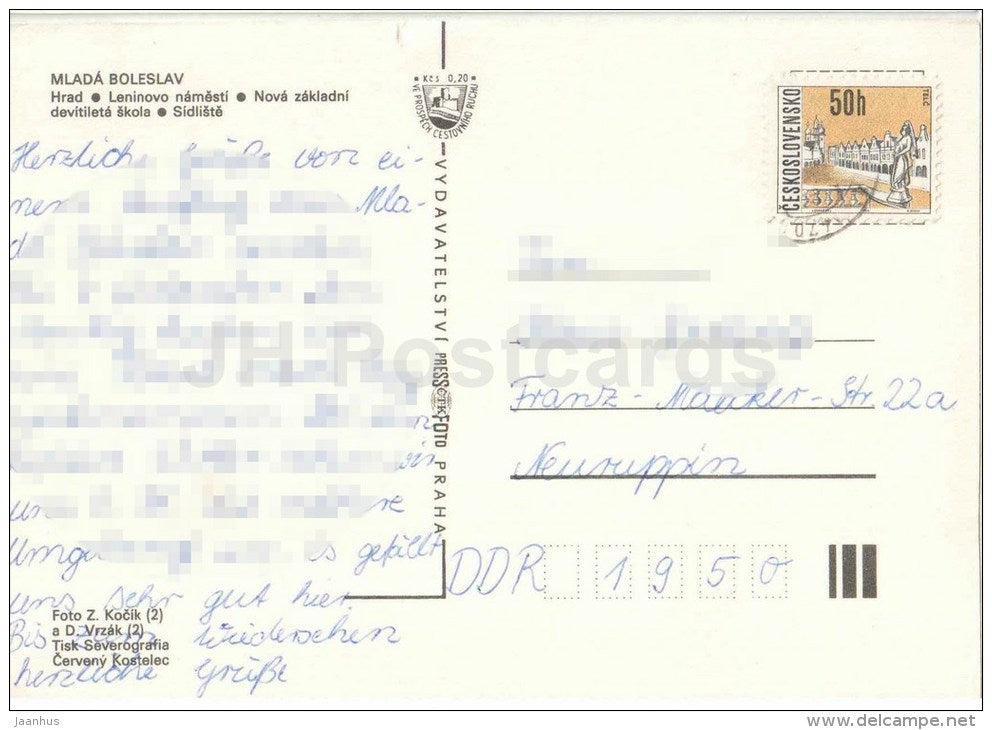 Mlada Boleslav - castle - Lenin square - school - housing estate - Czechoslovakia - Czech - used - JH Postcards