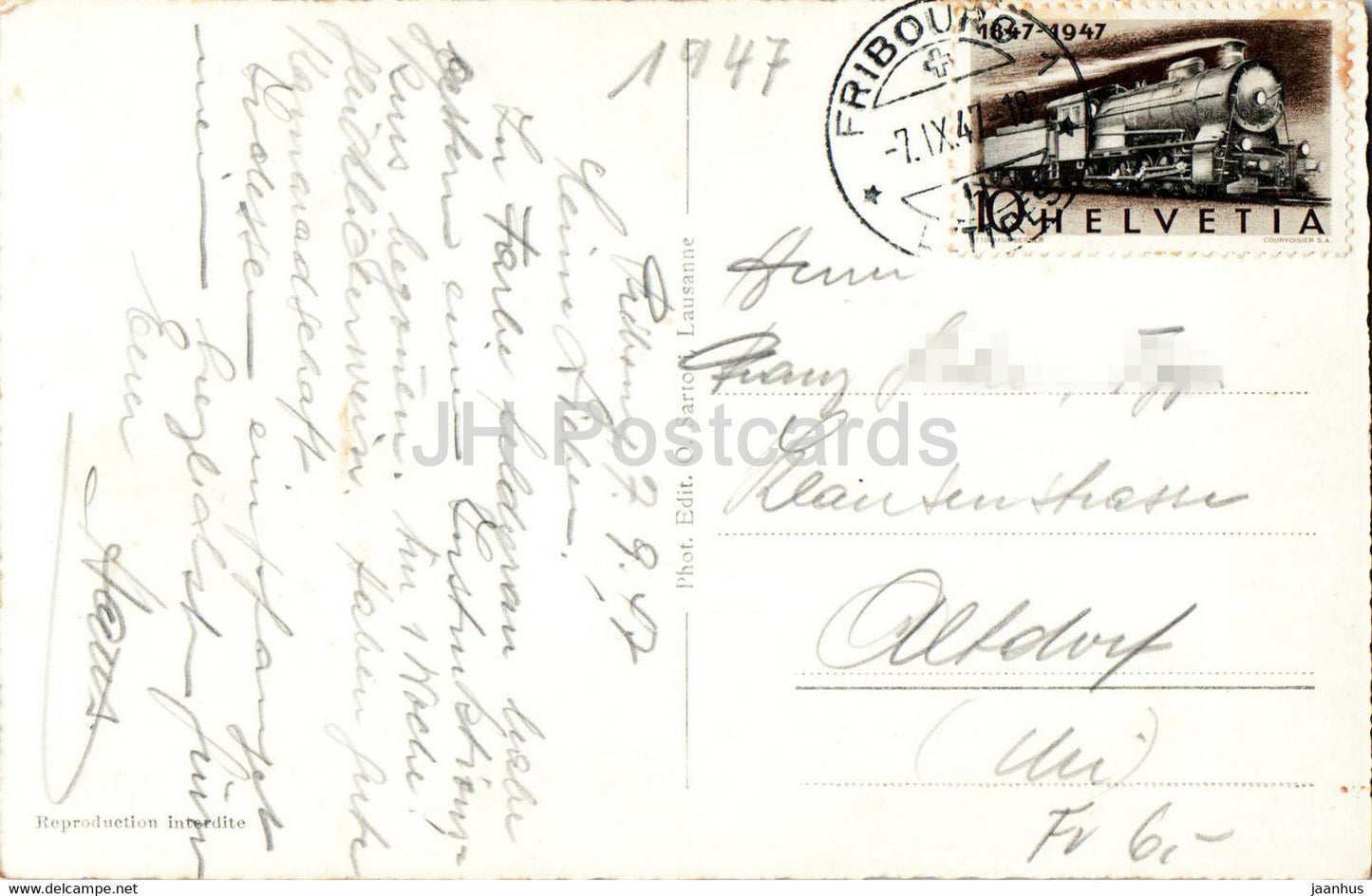 Fribourg - Tour St Nicolas - 1925 - carte postale ancienne - 1947 - Suisse - occasion