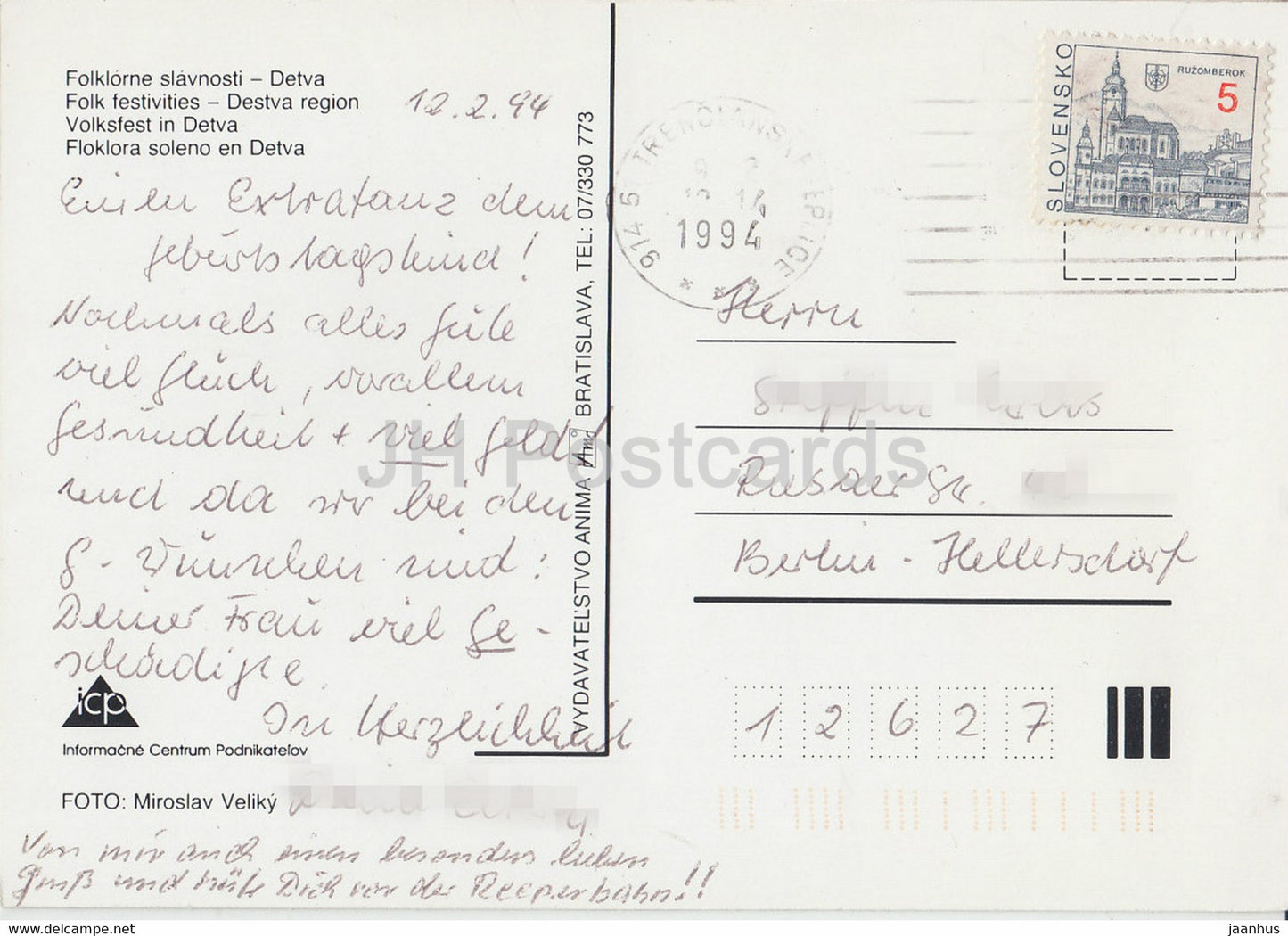 Folk Festivities - Detva Region - Slovakian Folk Costumes - dance group - 1994 - Slovakia - used