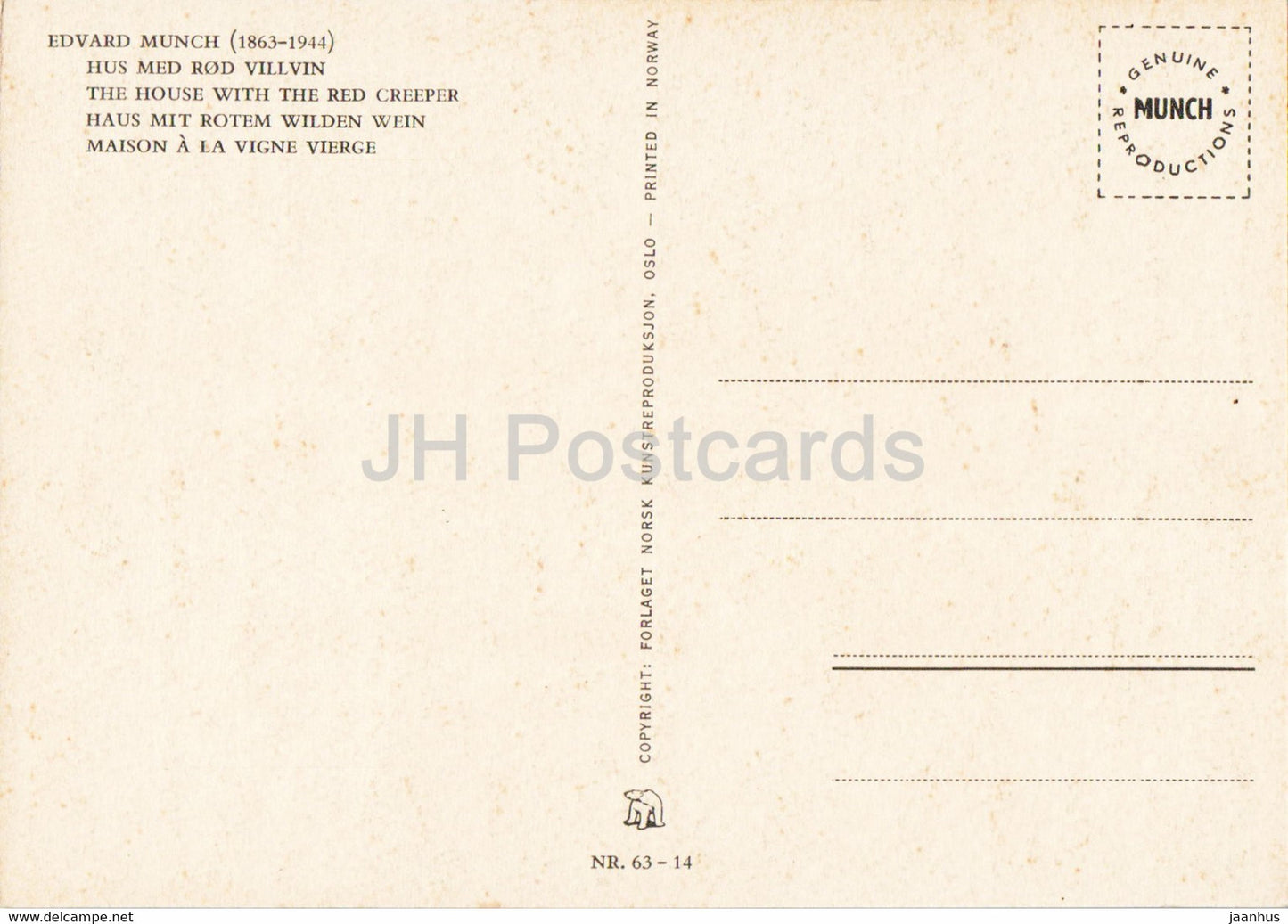 Gemälde von Edvard Munch – Das Haus mit der roten Kriechpflanze – Haus mit rotem wilden Wein – norwegische Kunst – Norwegen – unbenutzt