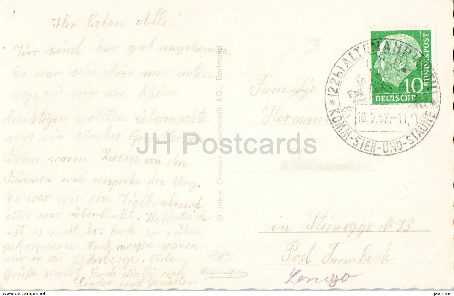 Grusse treu u wahr aus Altenahr - Burg - old postcard - 1957 - Germany - used