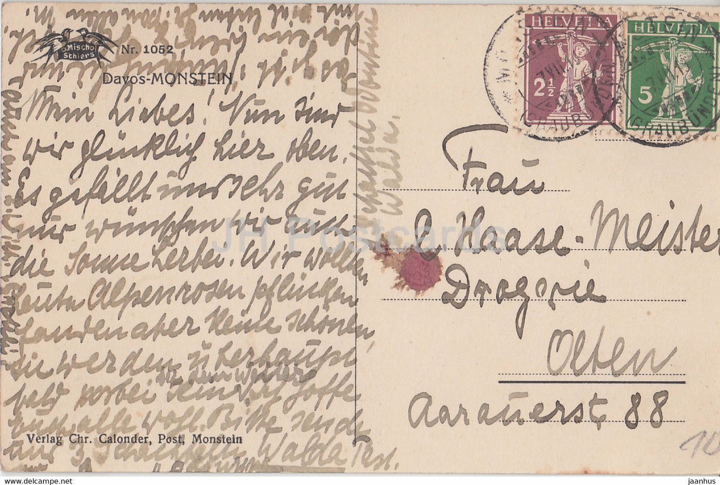 Davos Monstein - 1052 - carte postale ancienne - 1913 - Suisse - utilisé