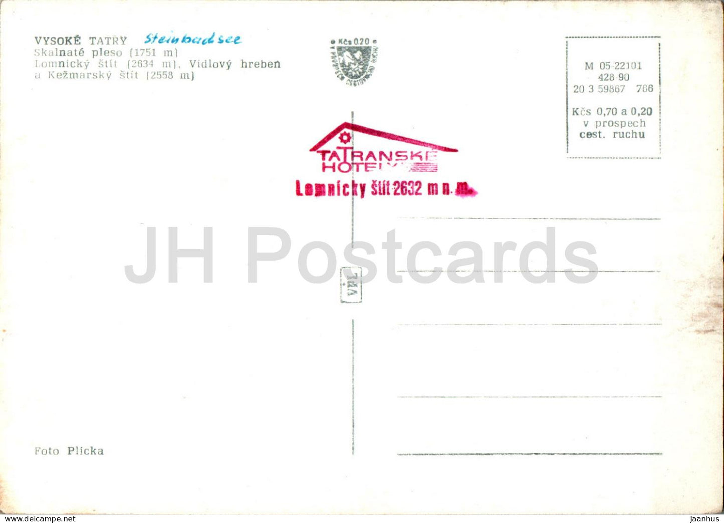 Vysoke Tatry - Skalnate Pleso 1751 m - Lomnicky Stit 2634 m - Kezmarsky stit - Slovakia - Czechoslovakia - used