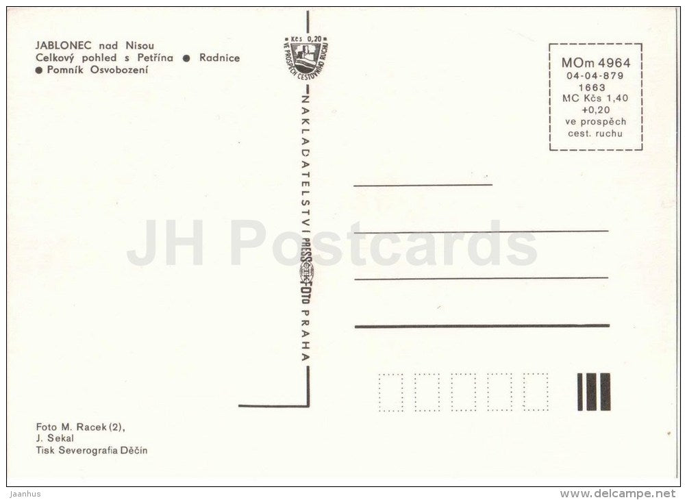 Jablonec nad Nisou - Liberation Monument - Town Hall - Czechoslovakia - Czech - unused - JH Postcards