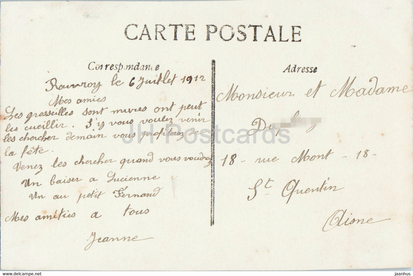 Grußkarte - Je les ai cueilles pour vous - Mädchen - 418 - alte Postkarte - 1912 - Frankreich - gebraucht