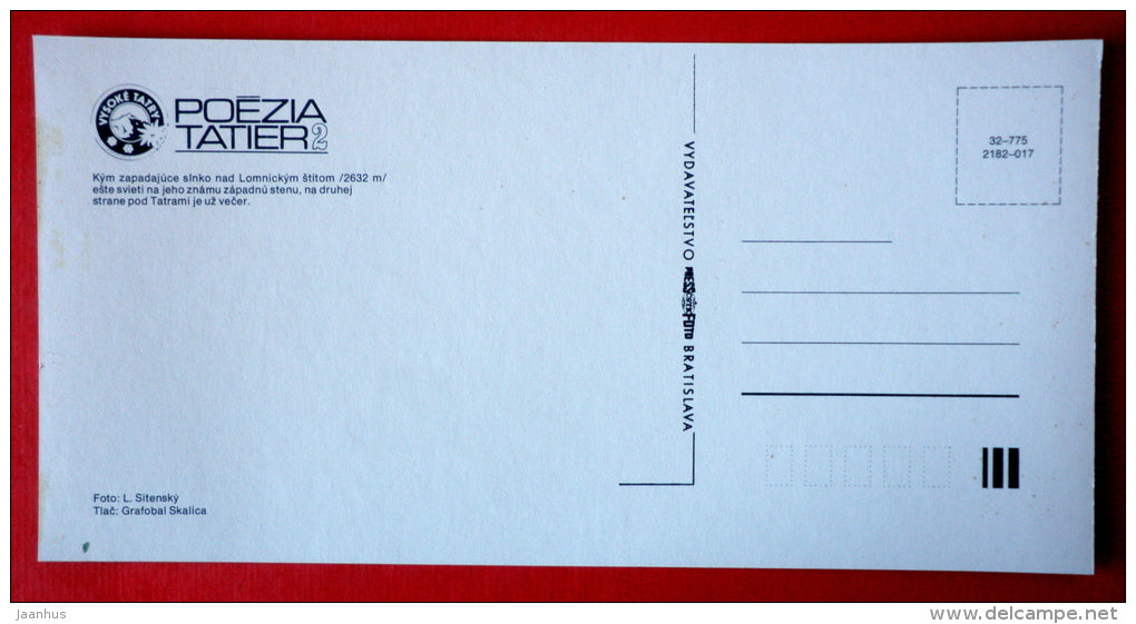 Lomnický peak 2632 m - Tatra Mountains - Tatra Poetry - Czech Republic - Czechoslovakia - unused - JH Postcards