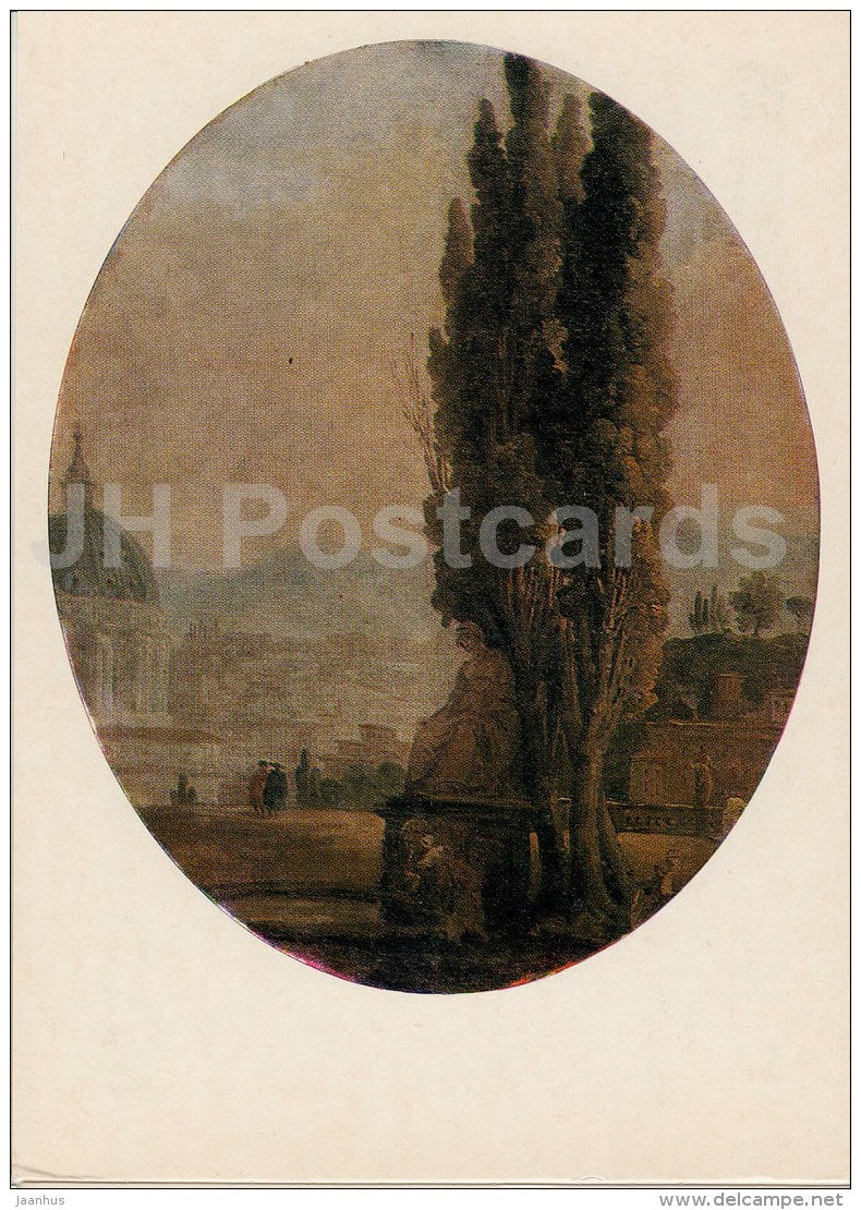 painting by Hubert Robert - Landscape with cypress - French art - 1974 - Russia USSR - unused - JH Postcards