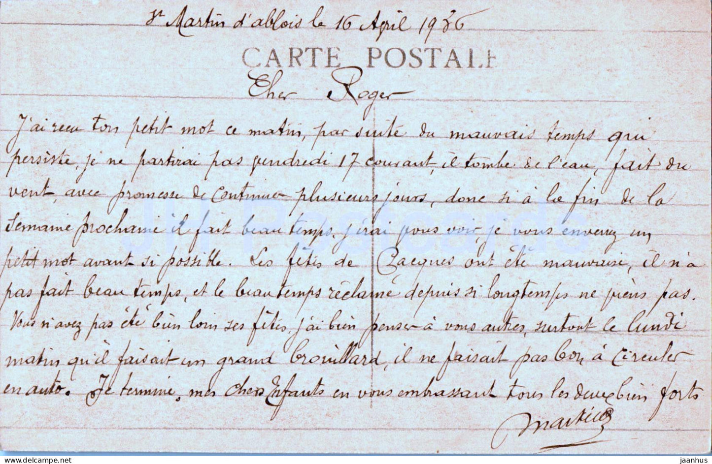 Maison de Retraite des Cheminots de Saint Martin d'Ablois - Le Cubry - 9- carte postale ancienne - 1936 - France - occasion