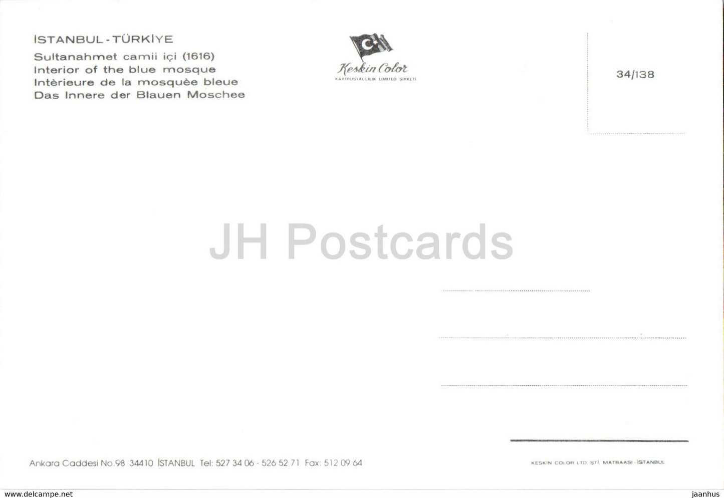 Istanbul - Intérieur de la Mosquée Bleue - 34/138 - Keskin - Turquie - inutilisé