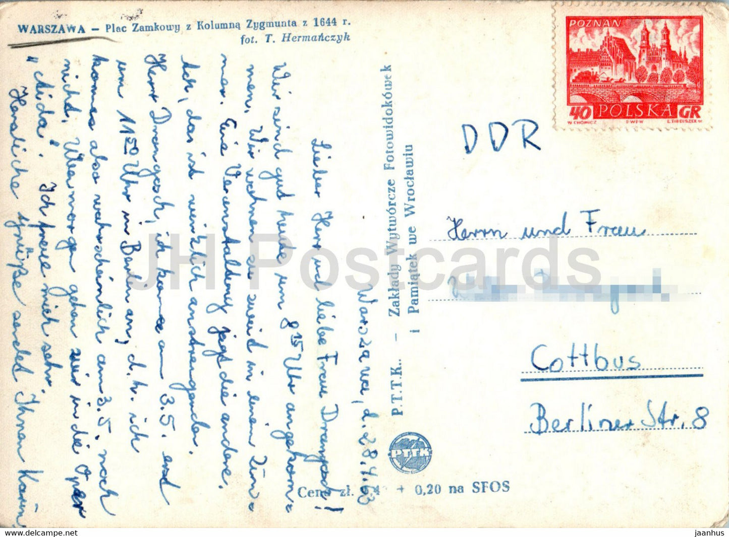 Varsovie - Warszawa - Plac Zamkowy z Kolumna Zygmunta - Place du Château avec la colonne de Sigismond - 1963 - Pologne - utilisé