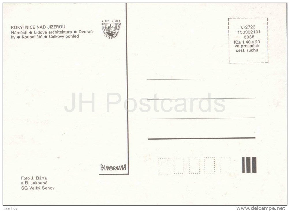 Rokytnice nad Jizerou - square - local architecture - swimming pool - panorama - Czechoslovakia - Czech - unused - JH Postcards