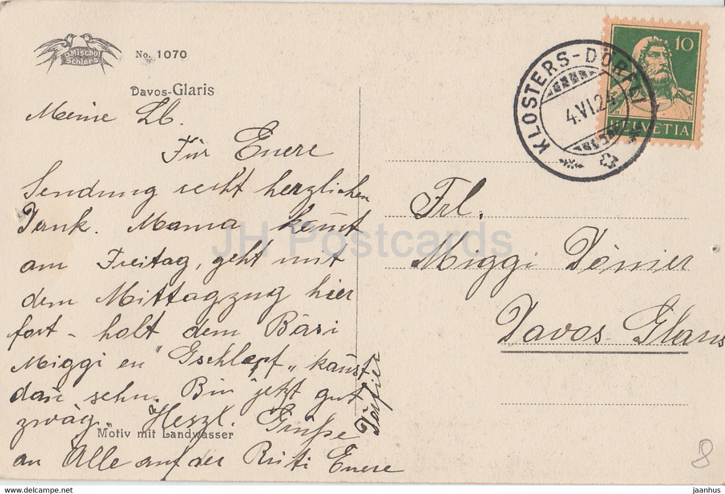 Davos Glaris - Motiv mit Landwasser - 1070 - alte Postkarte - 1924 - Schweiz - gebraucht