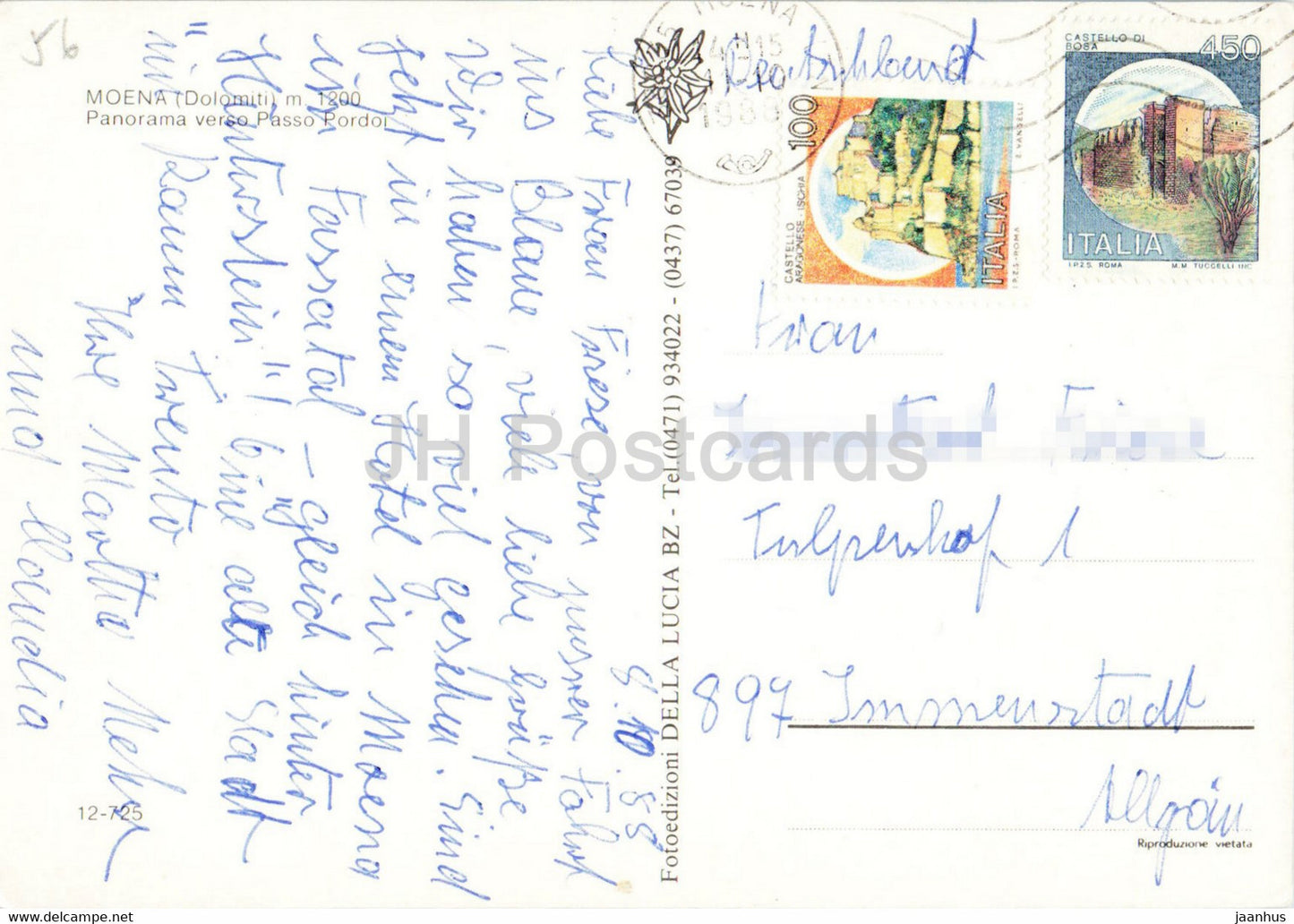 Moena 1200 m - panorama - Panorama verso Passo Pordoi - 1988 - Italie - occasion