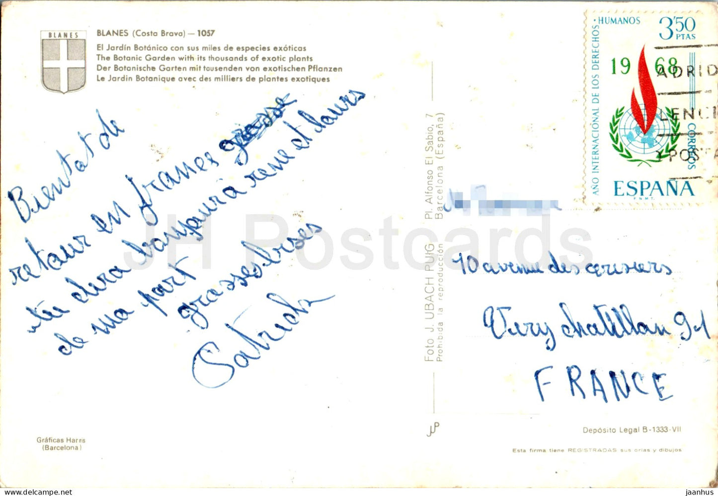 Blanes - Costa Brava - El Jardin Botanico - Botanic Garden with exotic plants - 1057 - 1968 - Spain - used