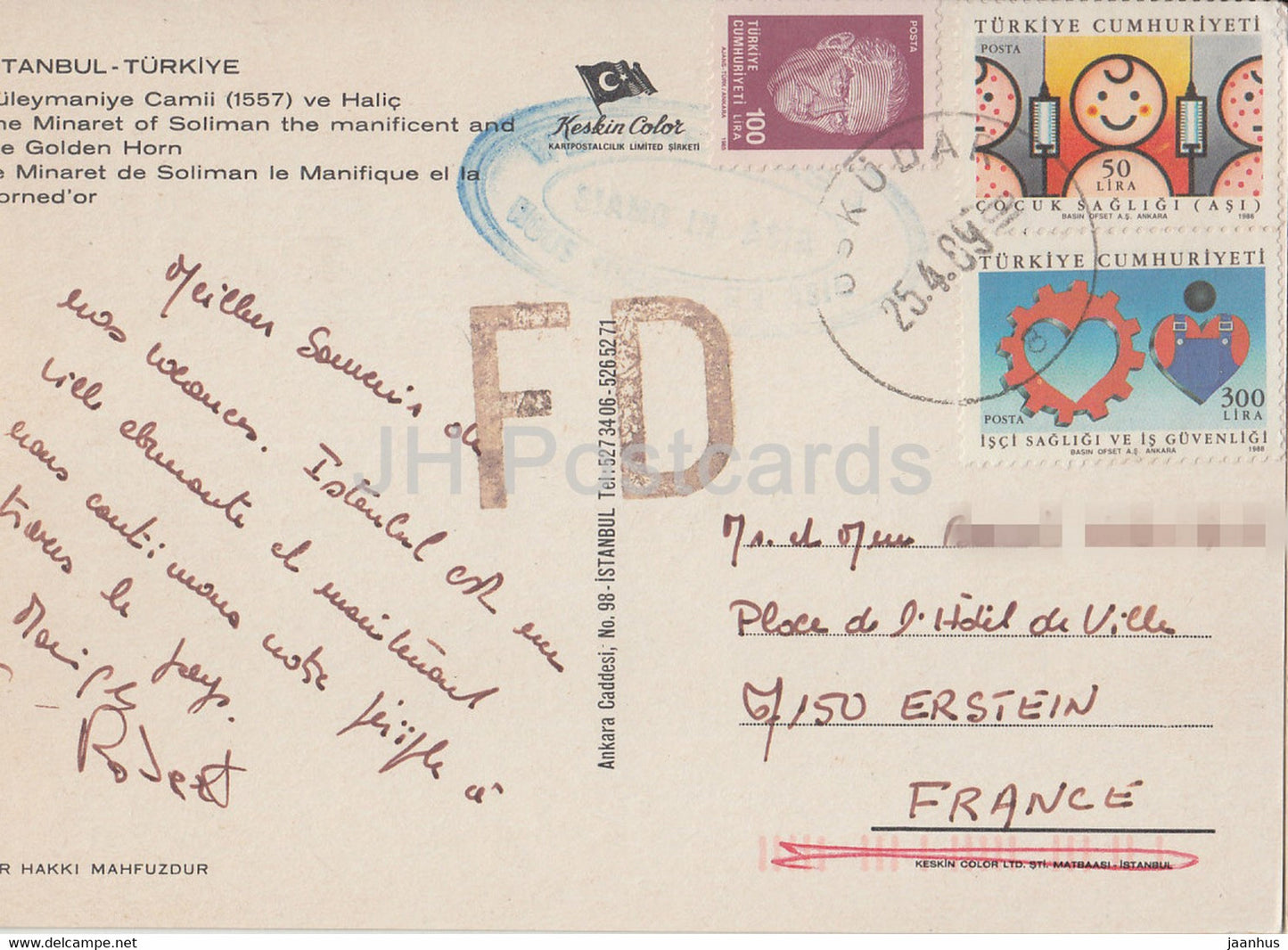 Istanbul - The Minaret of Soliman the manificent and the Golden Horn - 1989 - Turkey - used