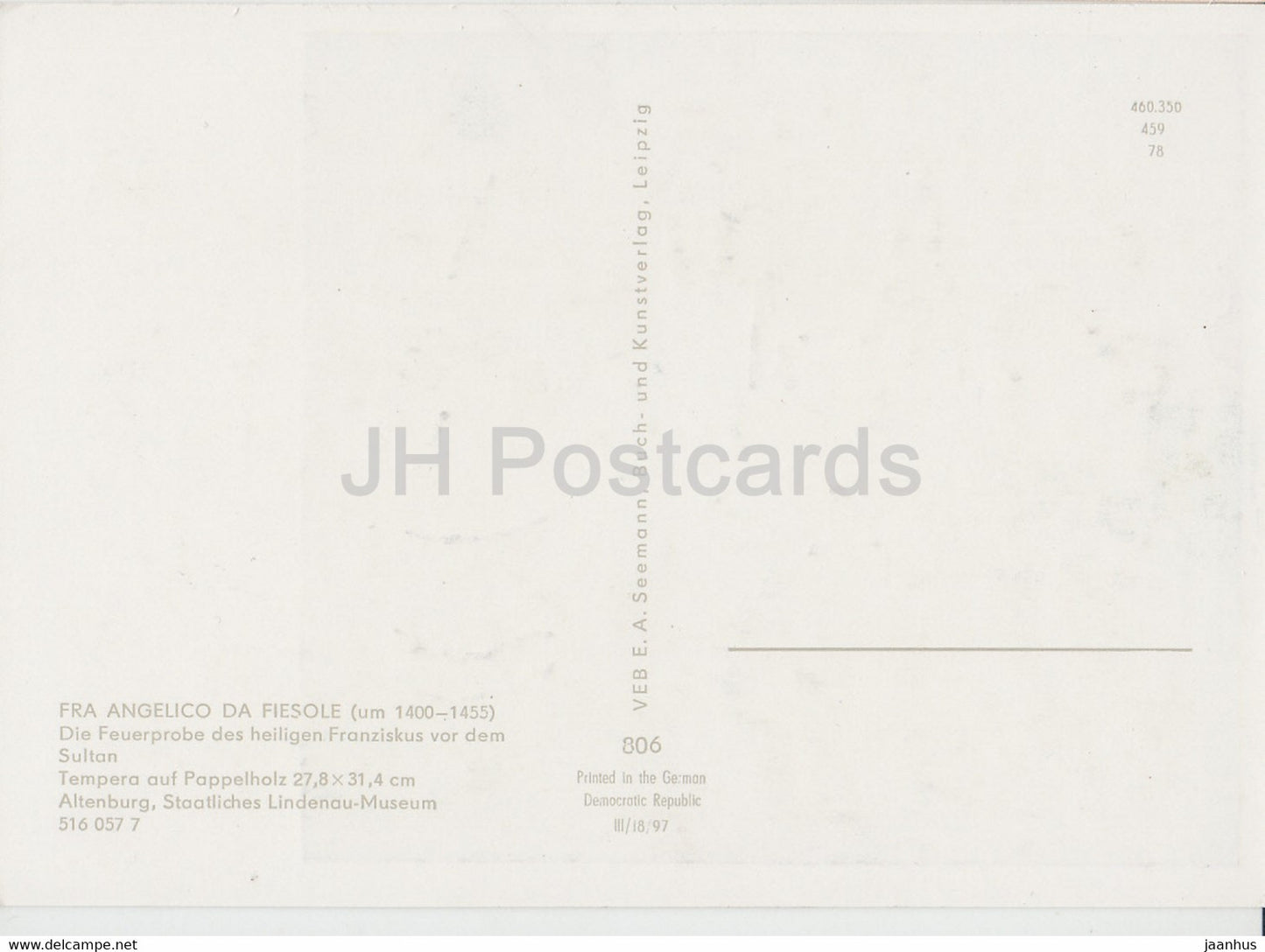 painting by Fra Angelico Da Fiesole - Die Feuerprobe des heiligen Franziskus - Italian art - Germany DDR - unused